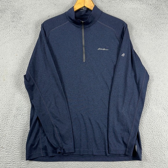 Eddie Bauer FreeDry Men Pullover Shirt XL Tall Blue Quarter Zip Long Sleeve Logo - Picture 1 of 9